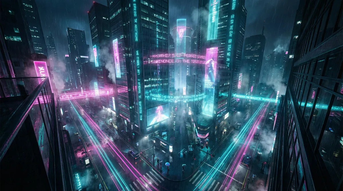 火蓝刀锋高清下载 竖屏短剧平台首页背景 - 赛博朋克都市夜景